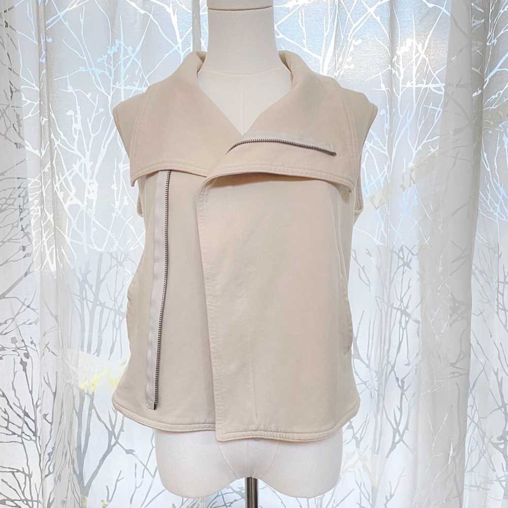 JARBO BEIGE TAN CREAM PIMA COTTON SIDE ZIP UP VEST - Picture 3 of 9